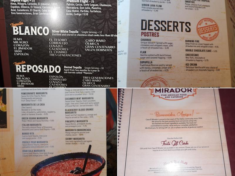 Casa El Mirador Menu