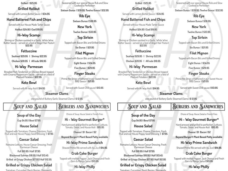 Hi-Way House Menu