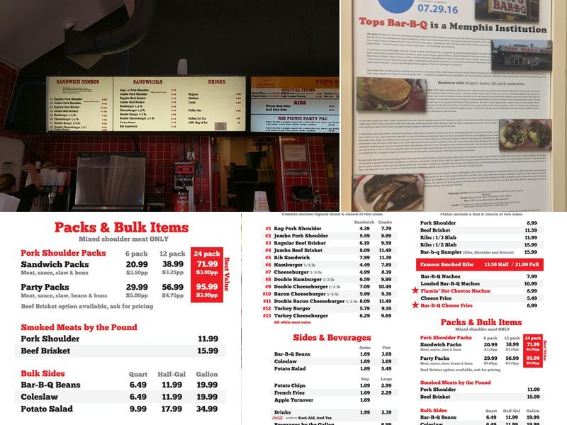Tops Bar-B-Q Berclair Menu