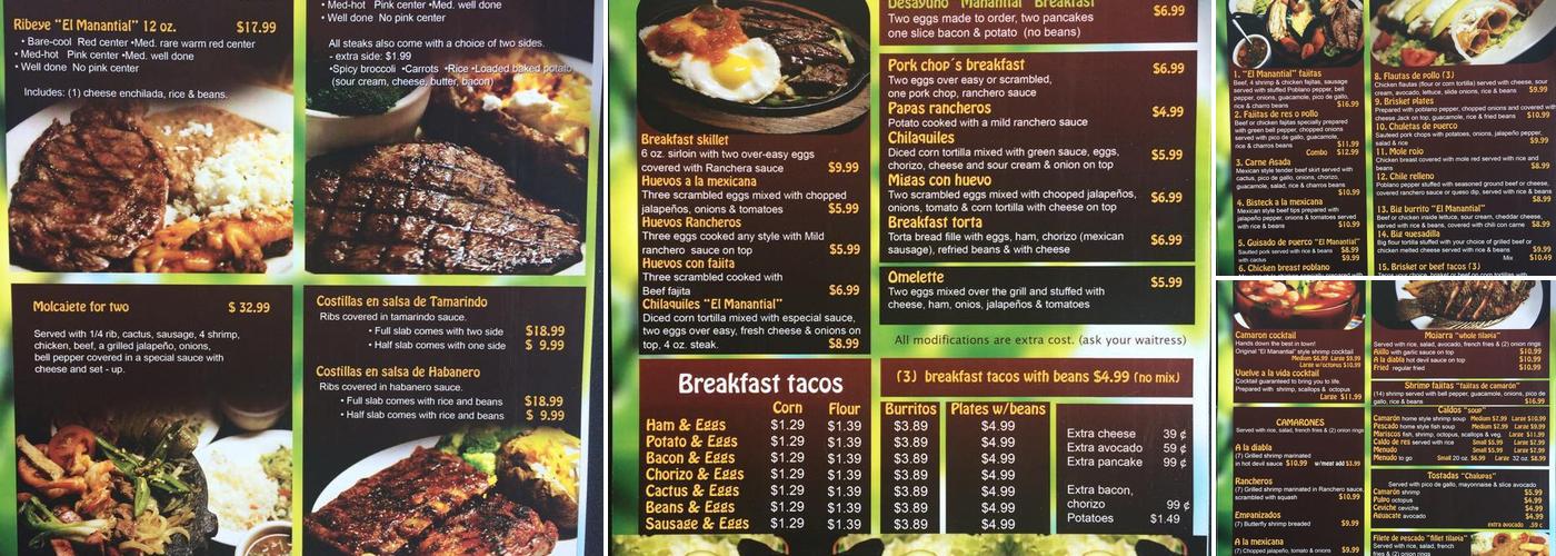 El Manantial Restaurant Menu