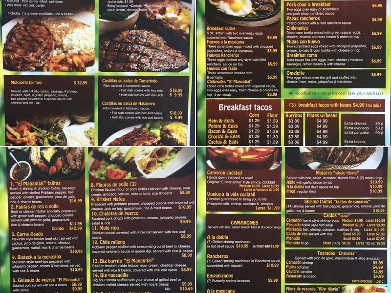 El Manantial Restaurant Menu