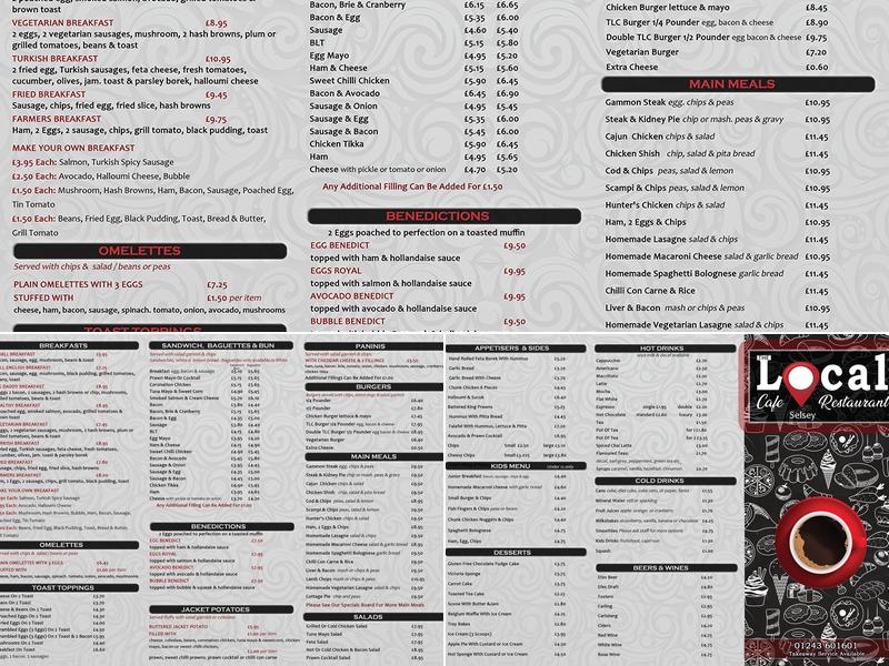 The local cafe , selsey Menu