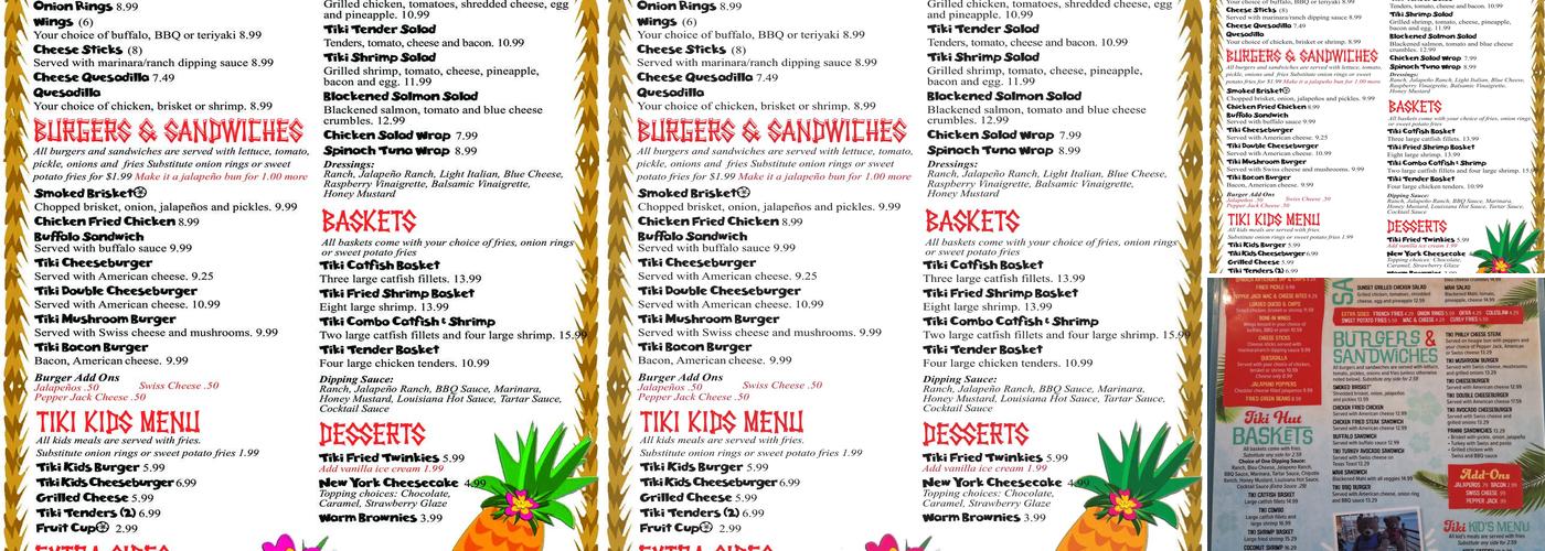 Tiki Hut Menu