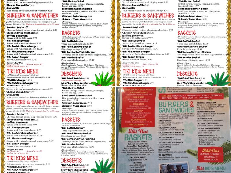 Tiki Hut Menu