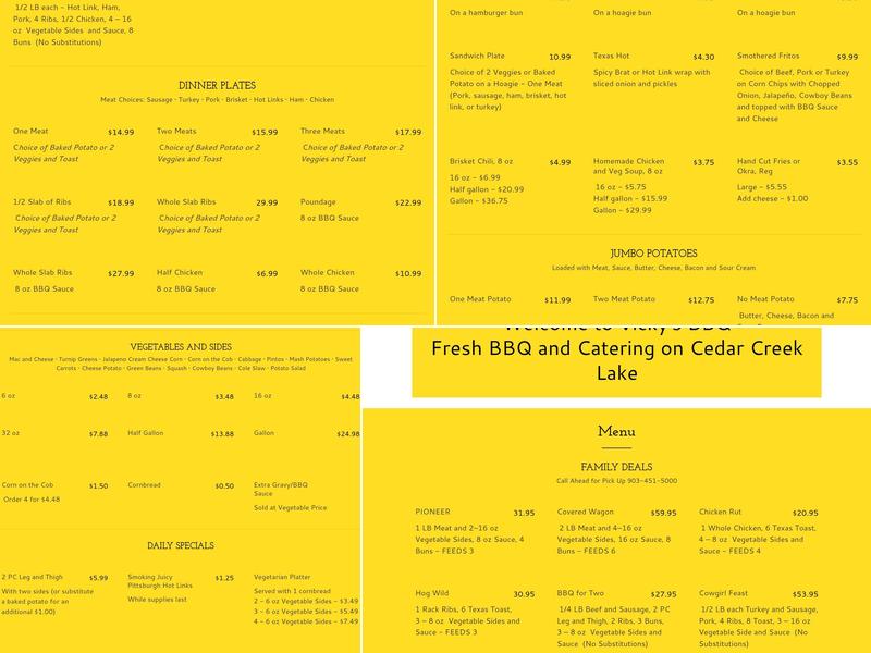 Vicky's Bar-B-Q Menu