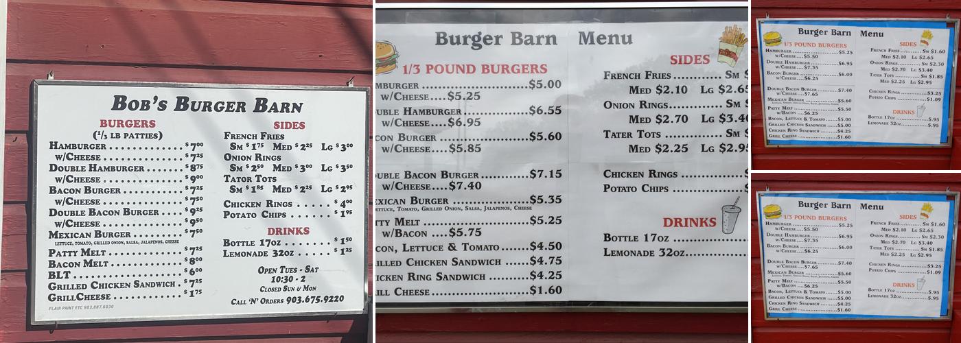 Burger Barn Menu