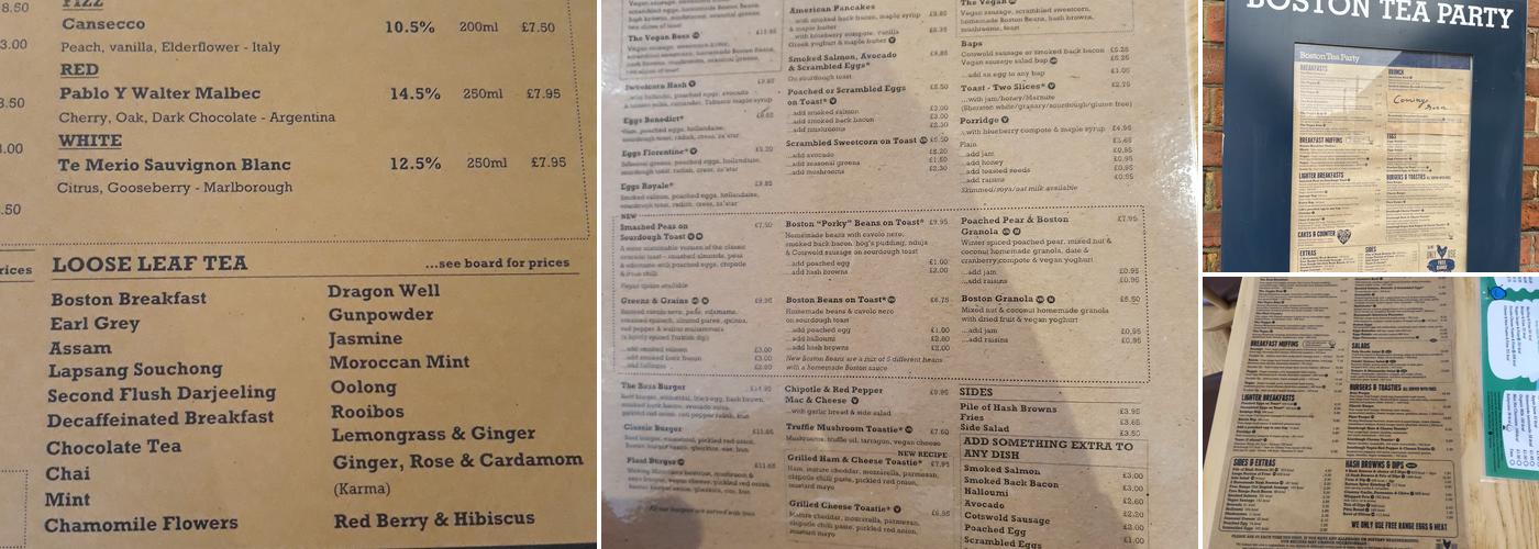 Boston Tea Party Menu