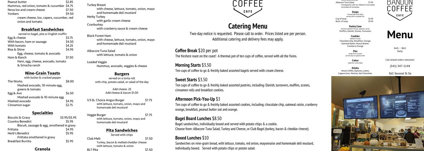 Bandon Coffee Cafe Menu