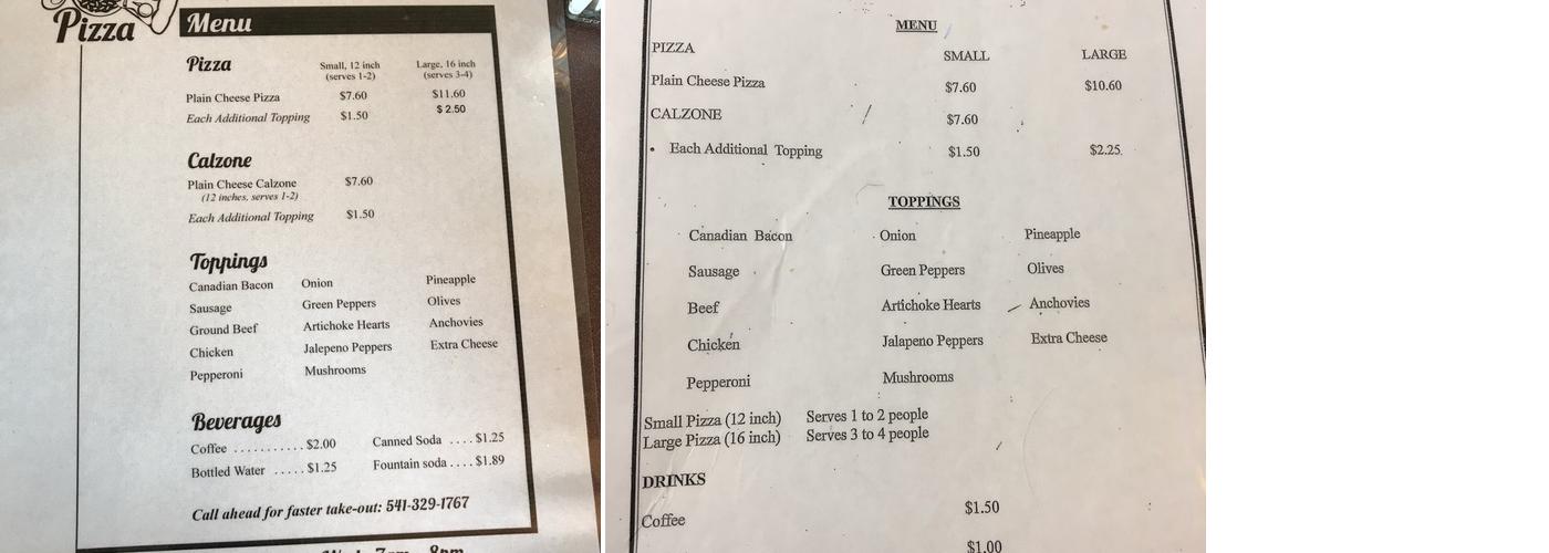 Pastries & Pizza Menu