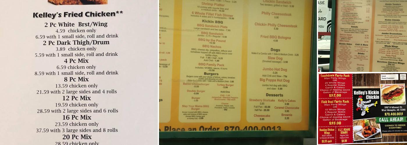 Kelley's Kickin Chicken Menu