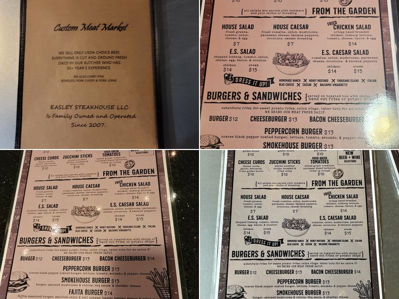 Easley Steakhouse Menu