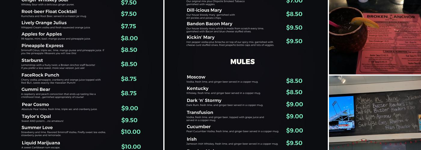 Broken Anchor Bar and Grill Menu