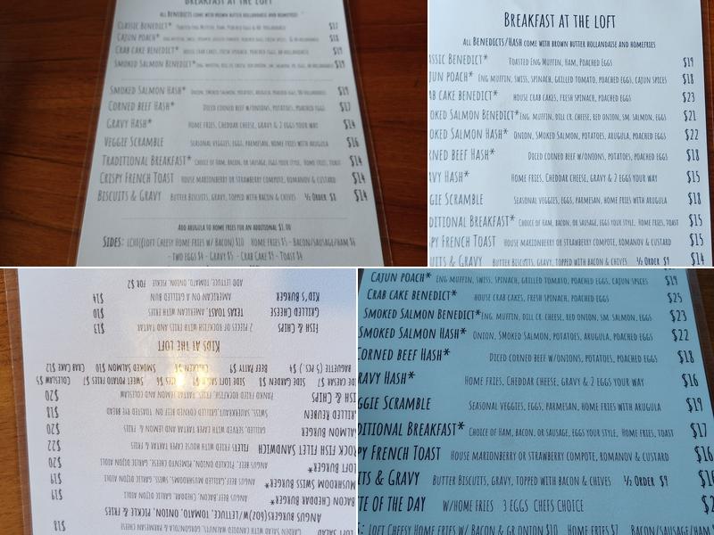 The Loft Restaurant and Bar Menu