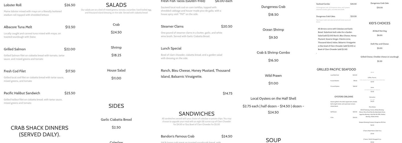 Tony's Crab Shack Menu