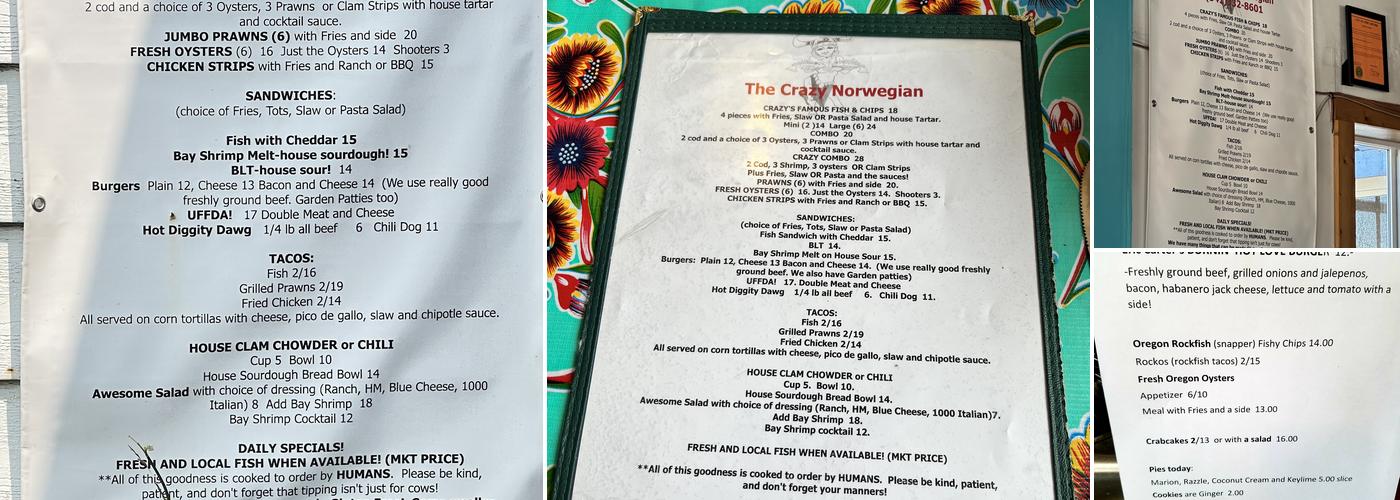 The Crazy Norwegian's Fish & Chips Menu