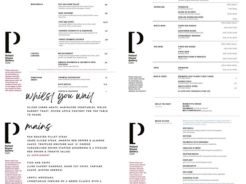 Pallant Cafe chichester Menu