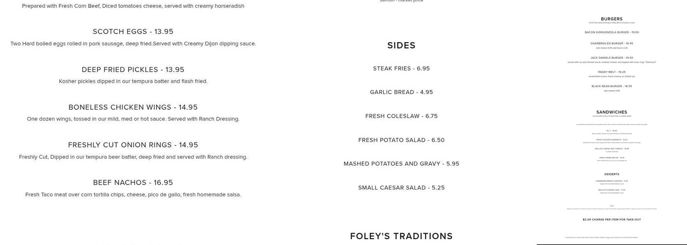 Foley's Menu