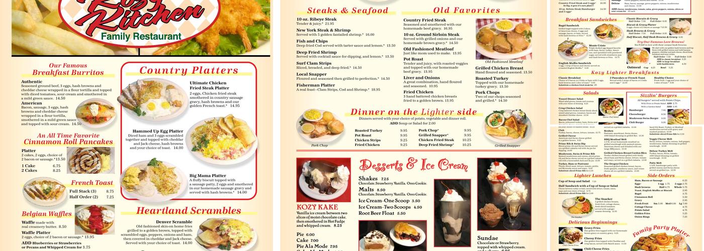 Kozy Kitchen Menu