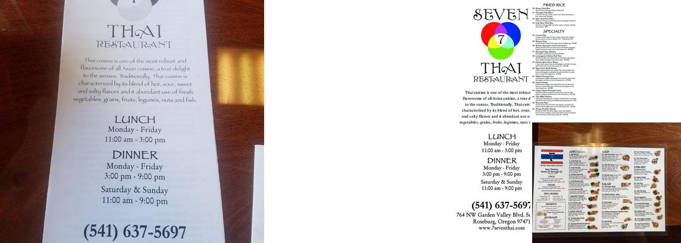 7 Seven Thai Restaurant Menu