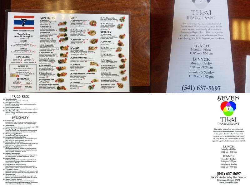 7 Seven Thai Restaurant Menu