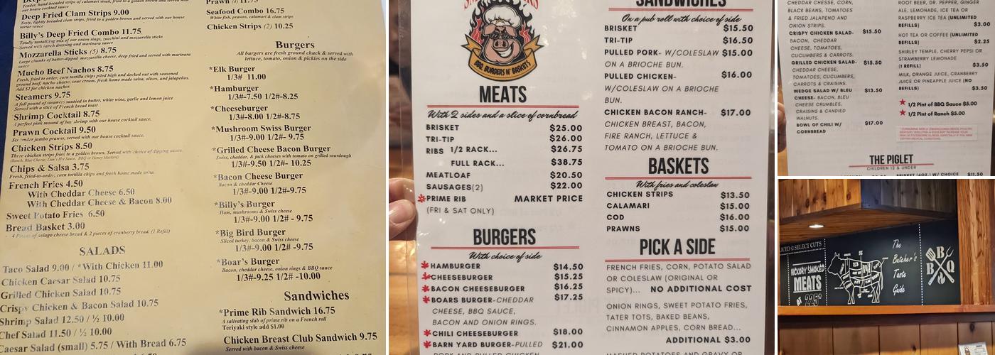 Billy Smoothboars Menu
