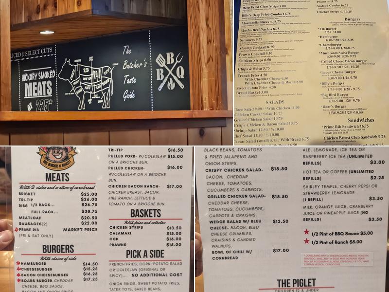 Billy Smoothboars Menu