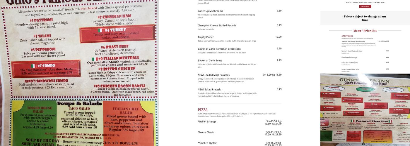 Gino's Pizza Inn Menu