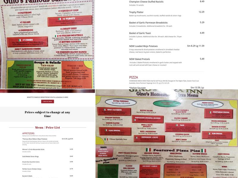 Gino's Pizza Inn Menu