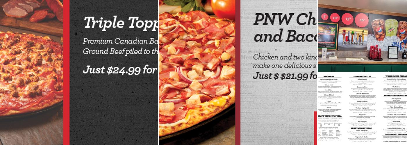 Abby's Legendary Pizza Menu