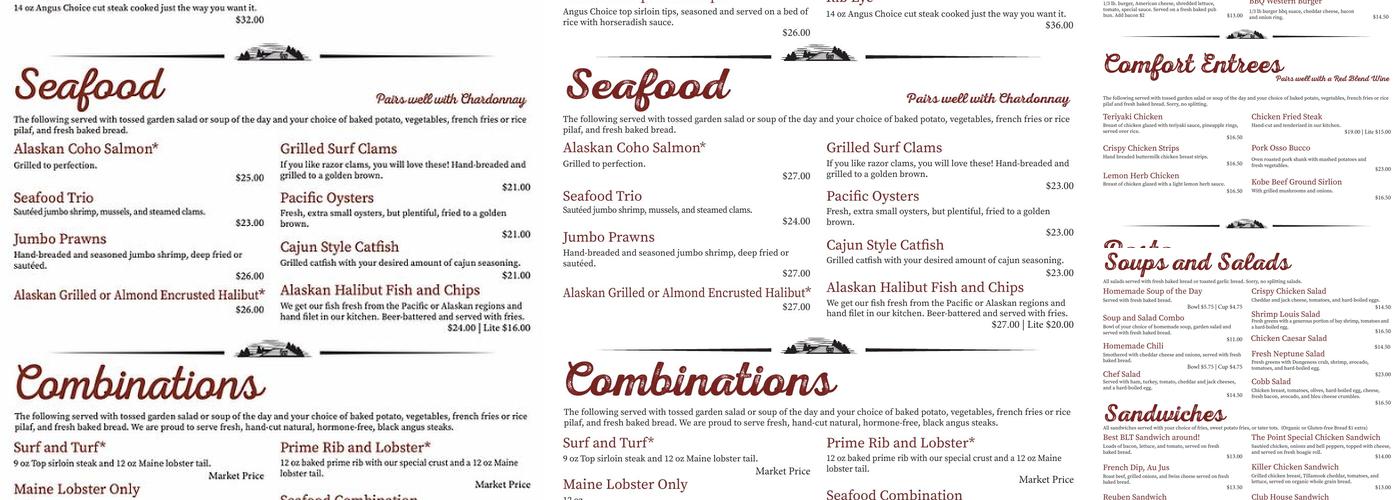Point Restaurant Menu