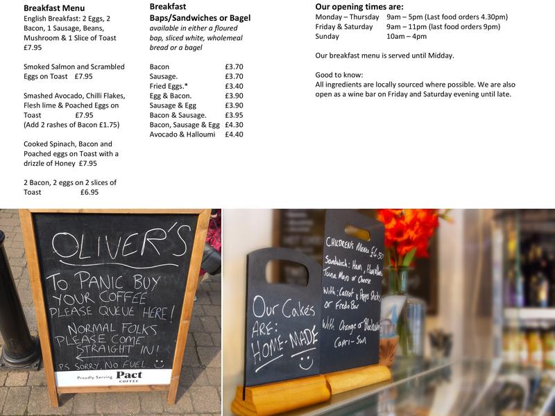 Oliver's Coffee Menu