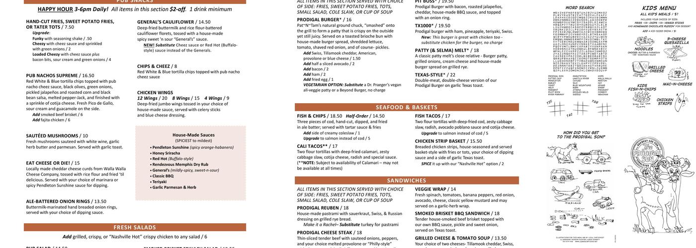 Prodigal Son Brewery & Pub Menu
