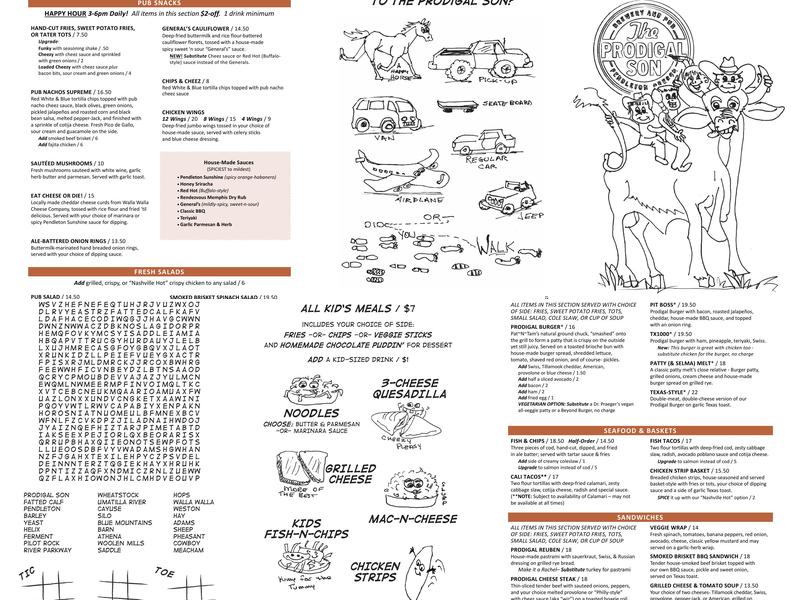 Prodigal Son Brewery & Pub Menu