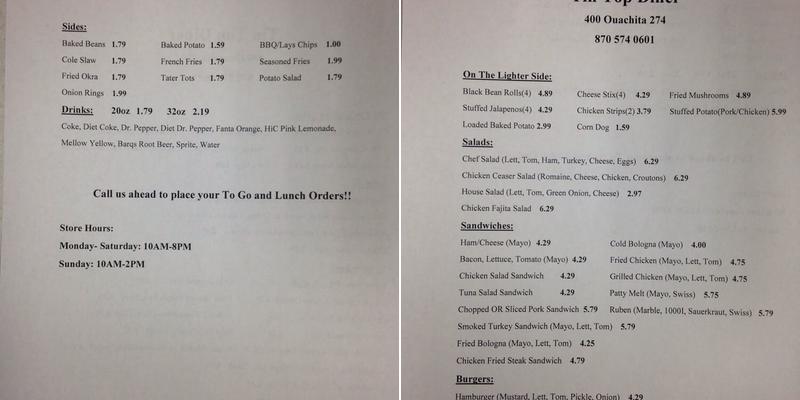 Tin Top Diner Menu