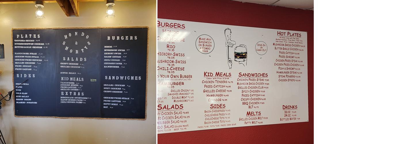 Hondo & Shorty's Menu