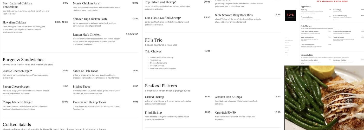 FD's Grillhouse Menu