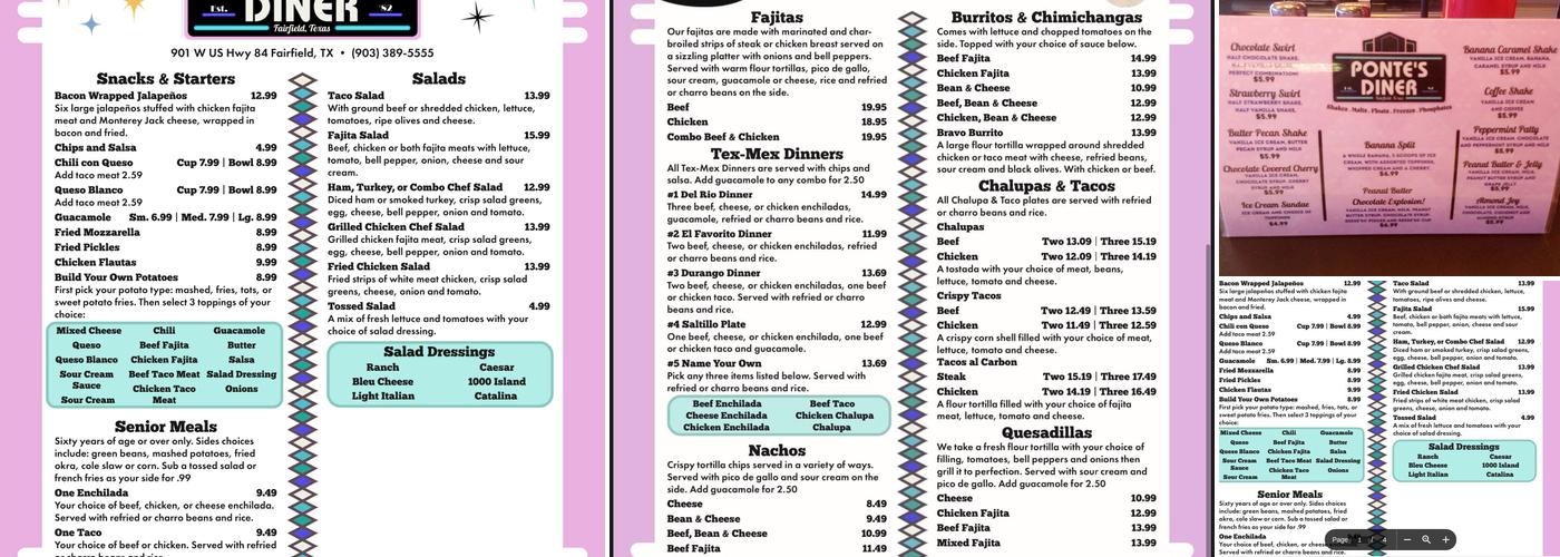Ponte's Diner Menu