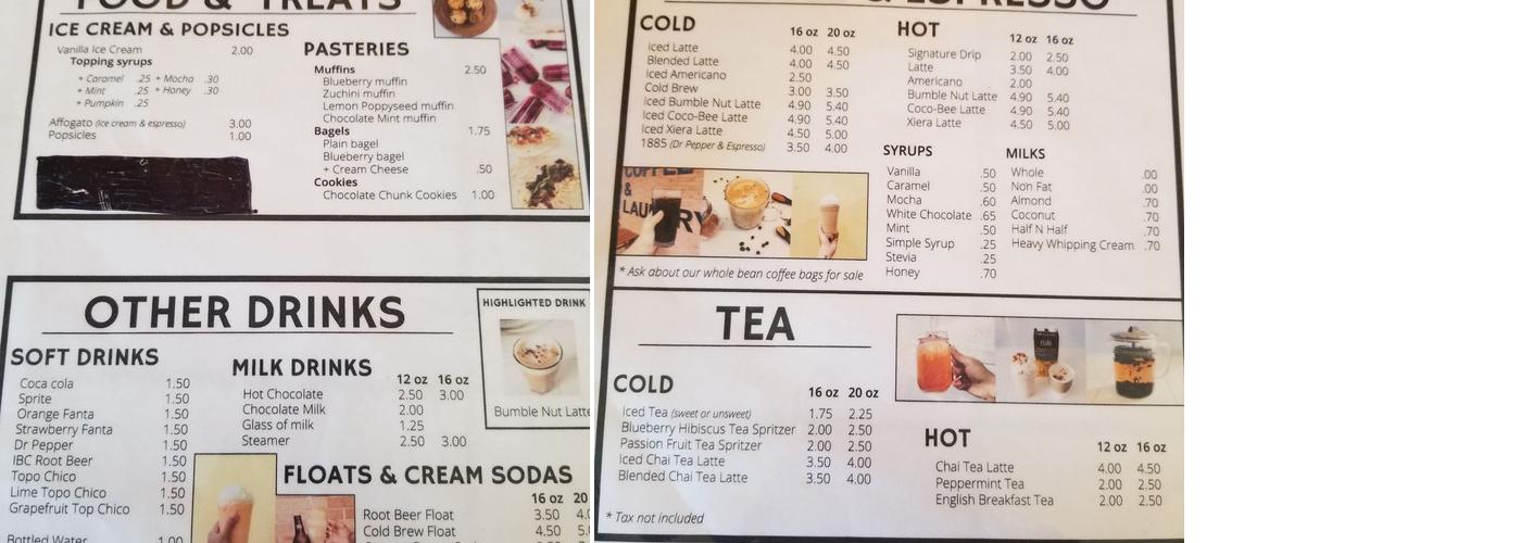 The Clean Brew Laundry Menu