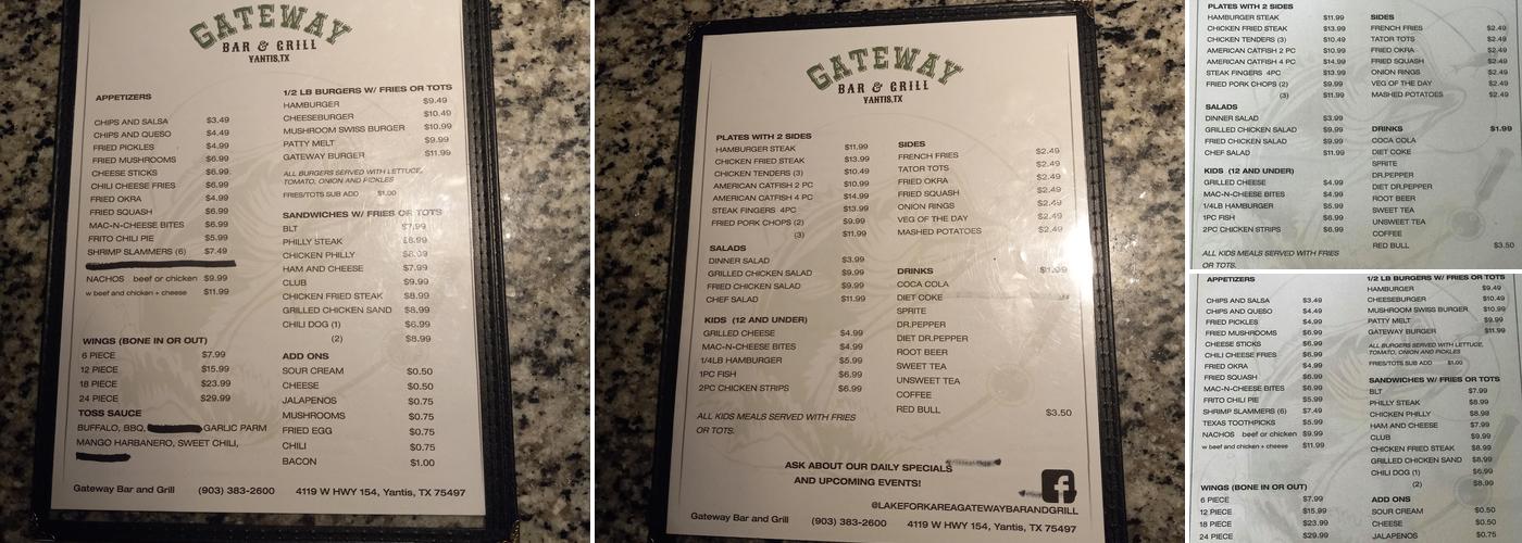 Gateway Bar & Grill Menu