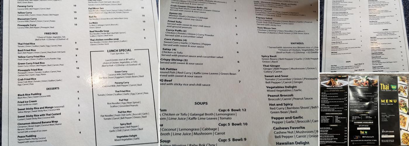 Thai Basil Leaf Restaurant Menu