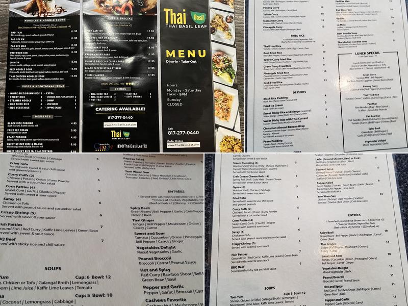 Thai Basil Leaf Restaurant Menu