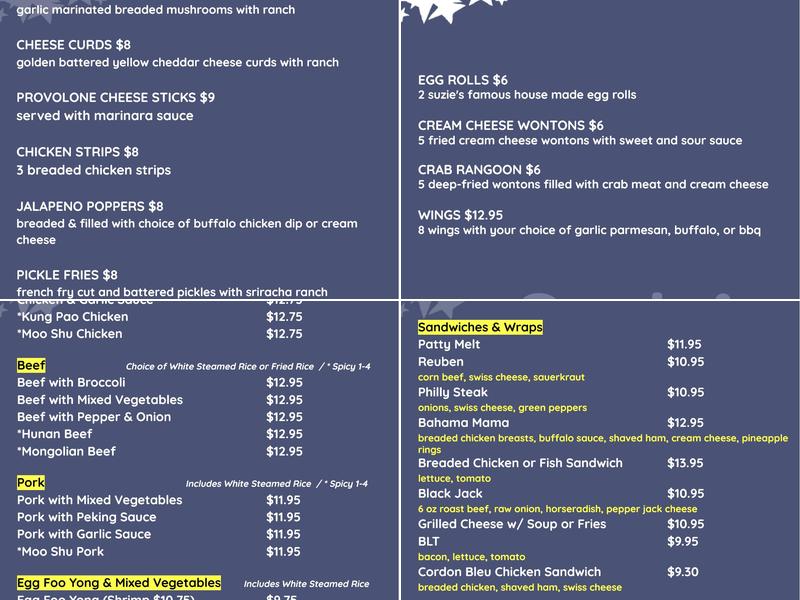 Suzie's Menu