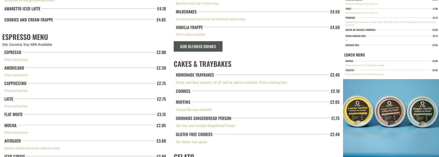 Grounds Café Salcey Menu