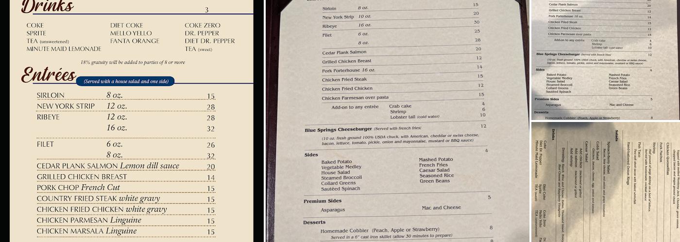 Blue Springs Grill Menu