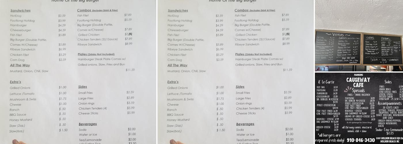 Mankins Causeway Cafe Menu