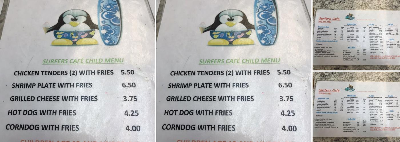 Surfers Cafe Inc Menu