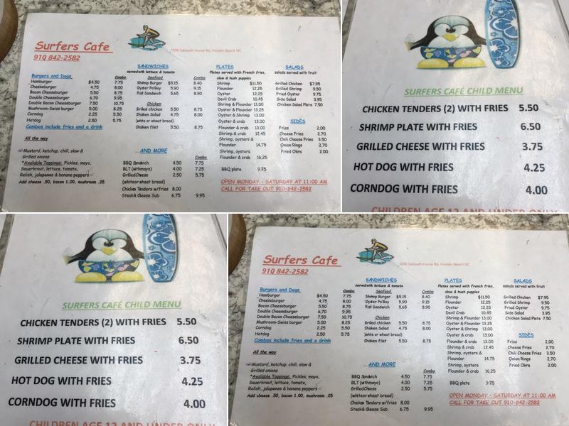 Surfers Cafe Inc Menu