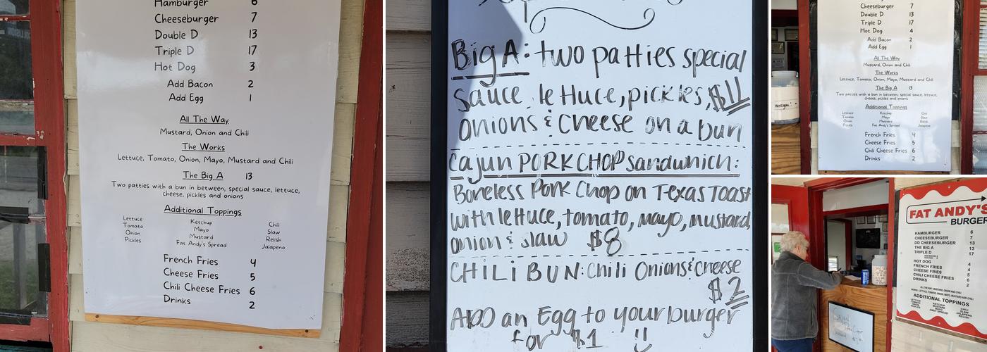 Fat Andy's Burgers Menu