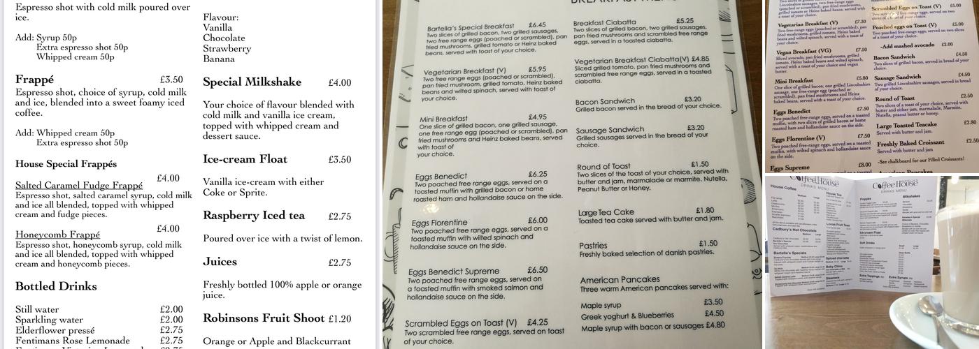 Bartella's Coffee House Menu