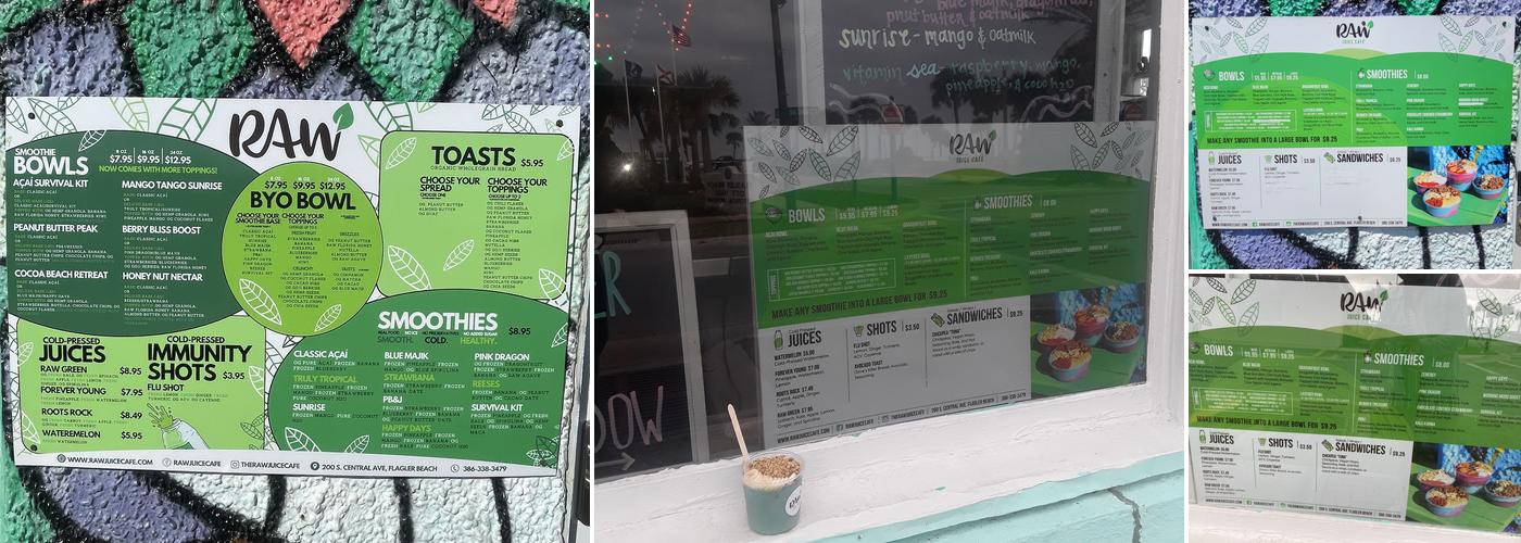 Raw Juice Cafe Menu